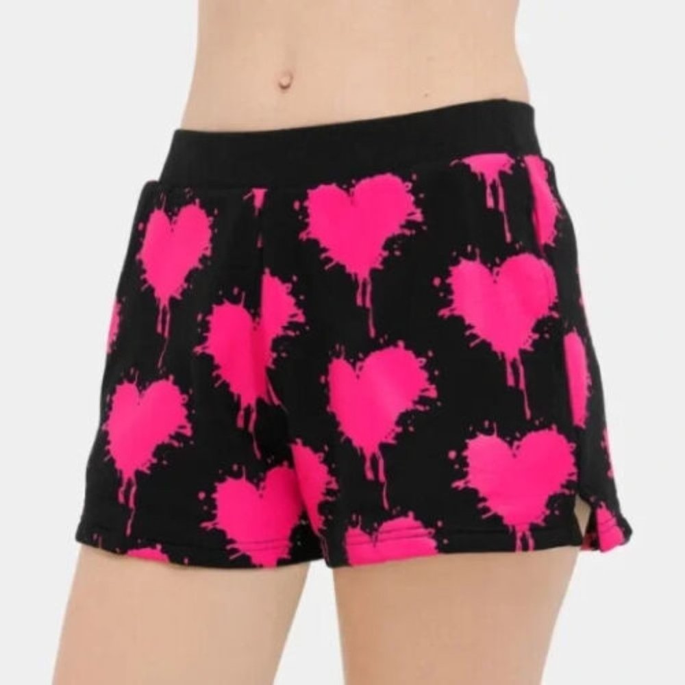 UGG shorts womens L  black pink hearts taffy noni cotton modal pockets Love